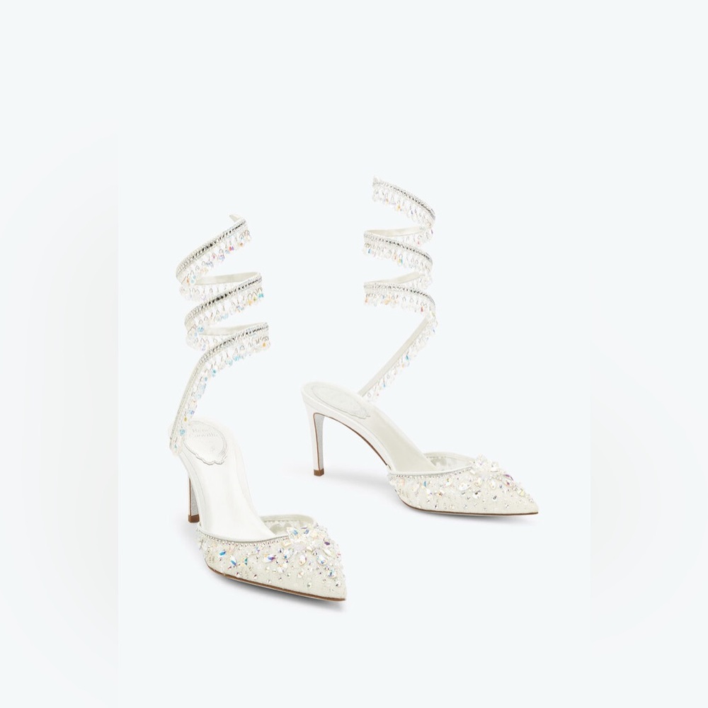 Rene Caovilla White Jewel Chandelier Pumps